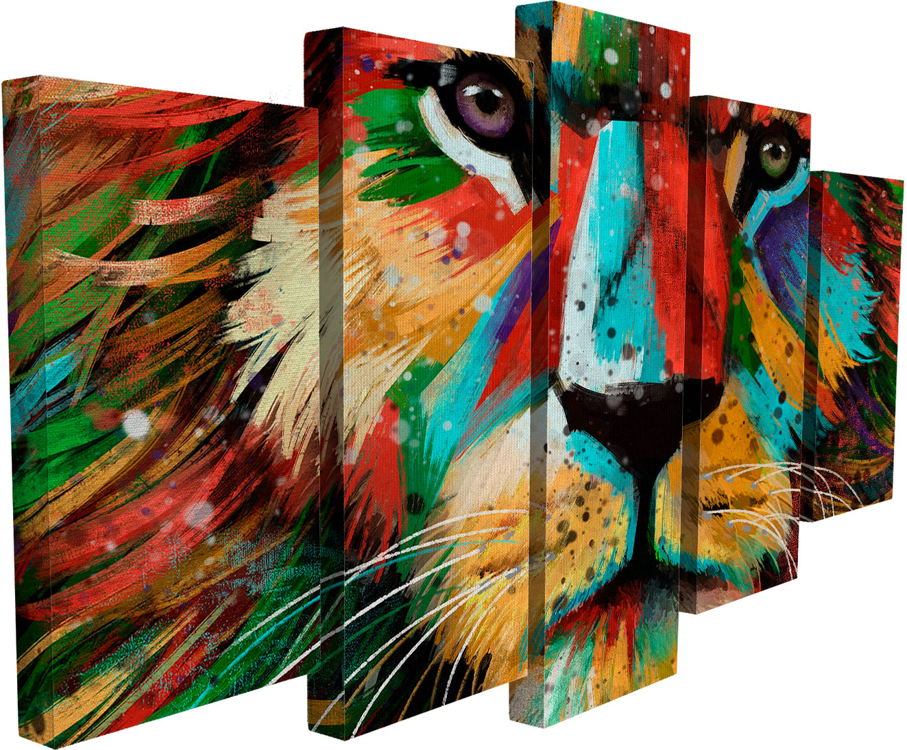 Quadro Leão Colorido 5 peças