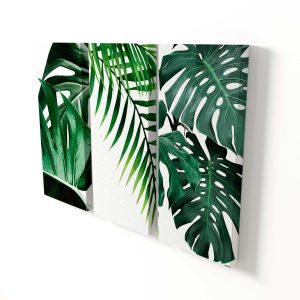Quadro Abstrato Plantas Tropicais 3 Peças
