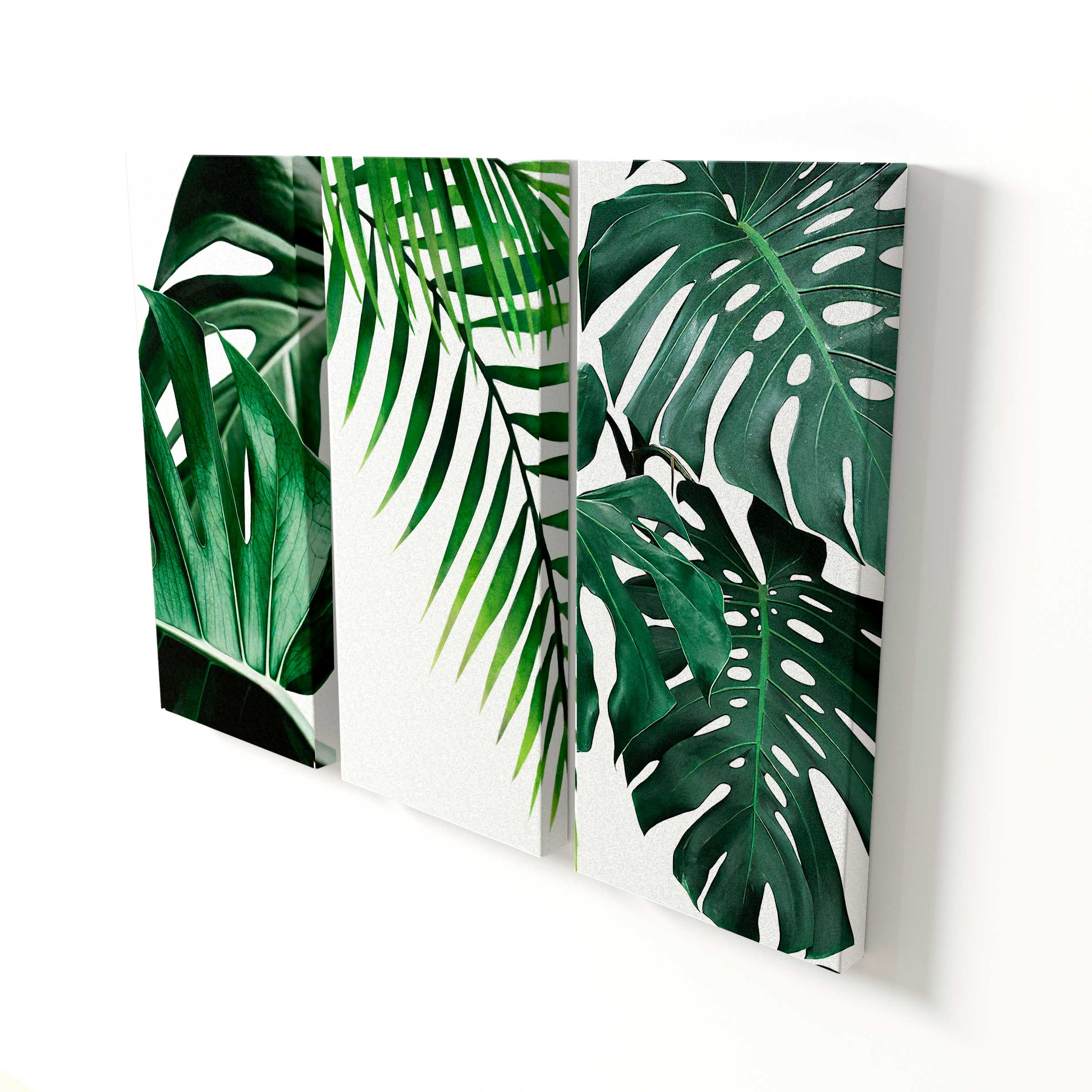 Quadro Abstrato Plantas Tropicais 3 Peças