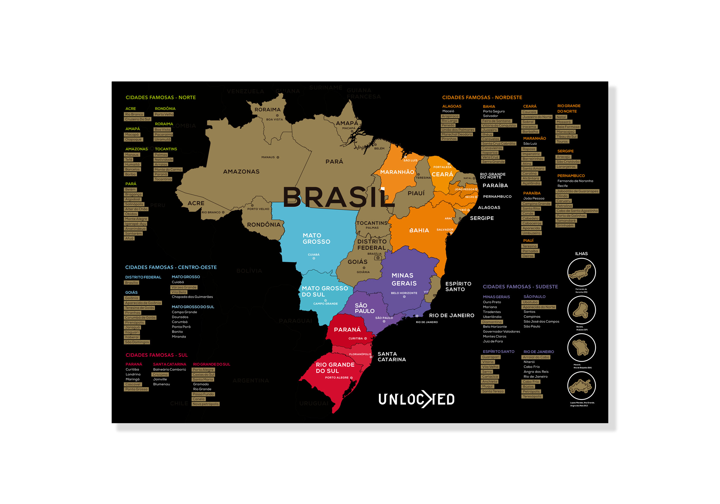 Mapa do Brasil de Raspar Unlocked Pequeno 60x42CM