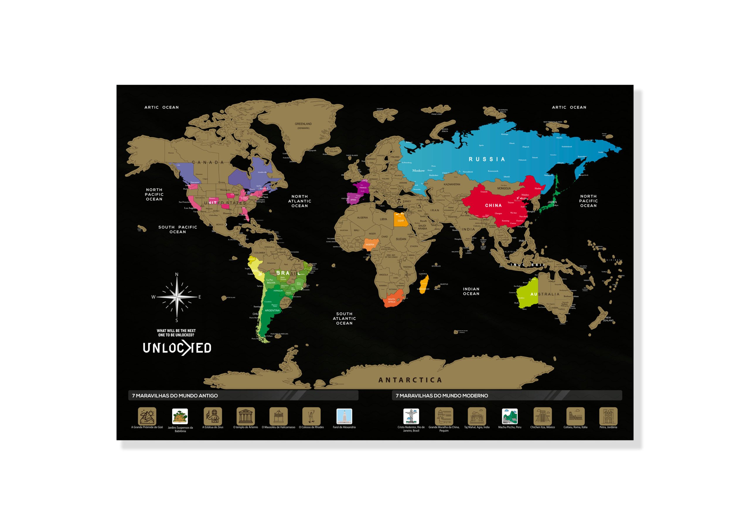 Mapa Mundi de Raspar Unlocked Pequeno 60x42CM