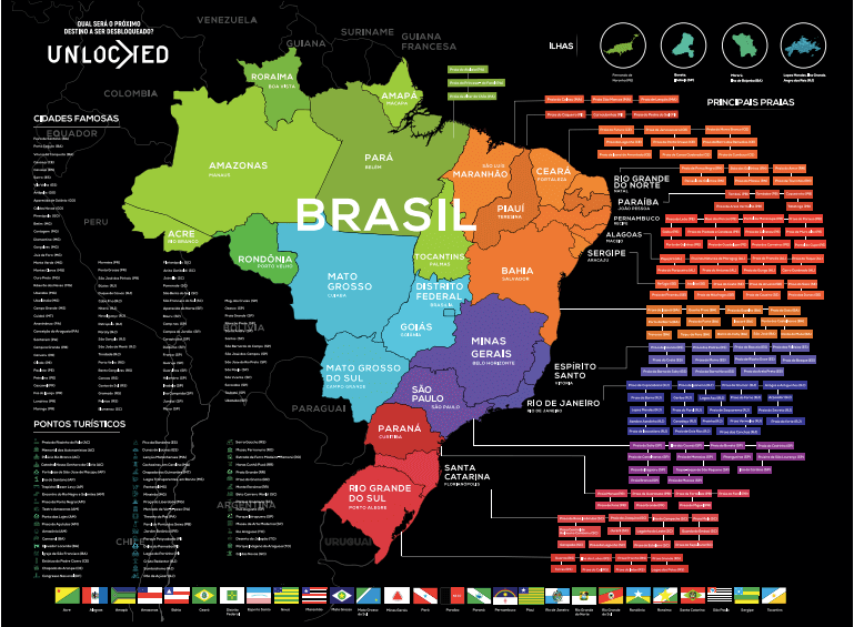 Mapa do Brasil de Raspar Unlocked Médio 82x60CM