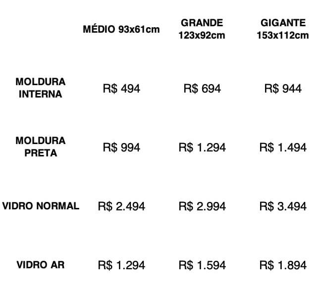 Tabela de Preços