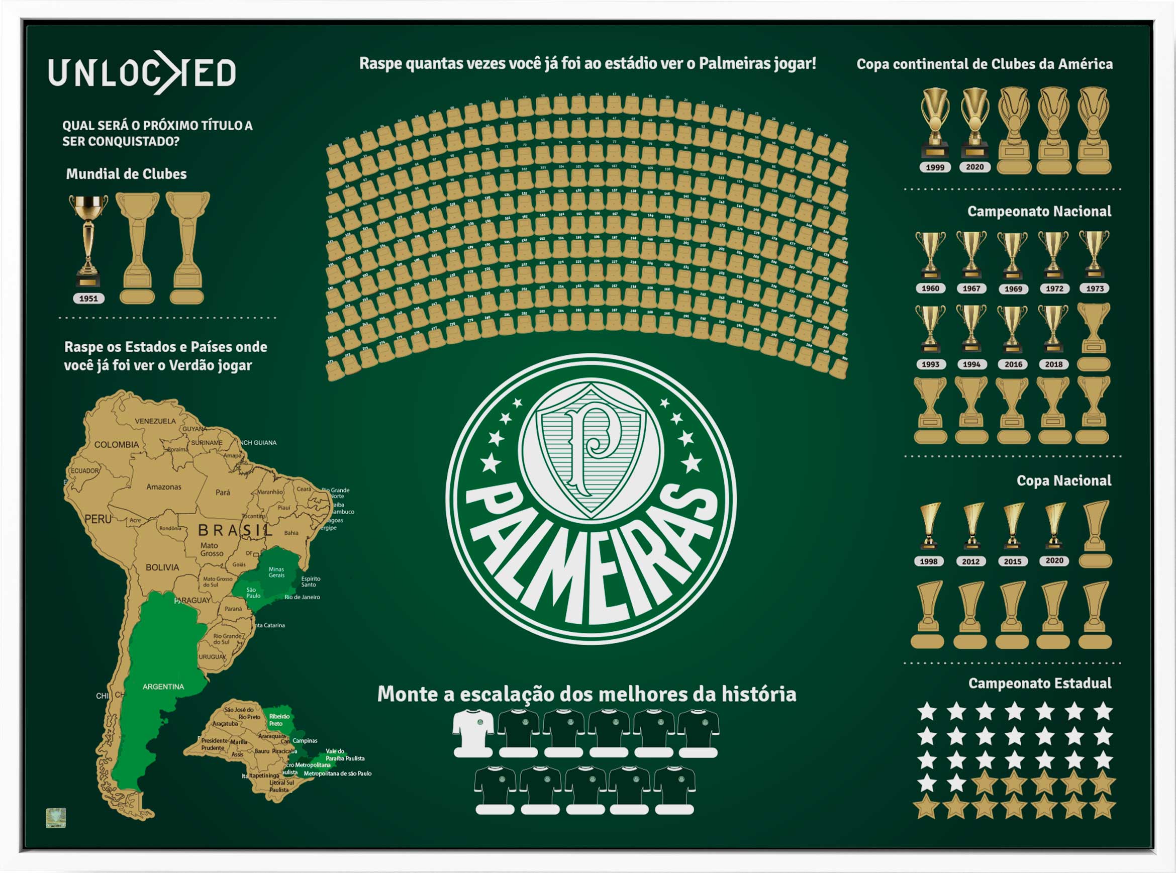 Mapa Oficial do Palmeiras de Raspar Unlocked Médio 82x60CM