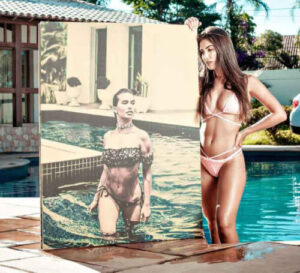 quadro personalizado mulher na piscina