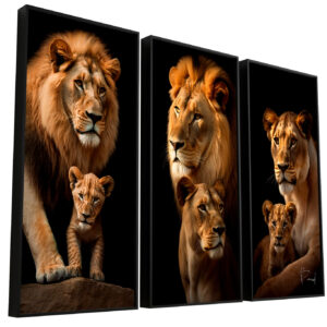 Quadro Retratos da Família de Leões – 2 Filhotes 3 Peças