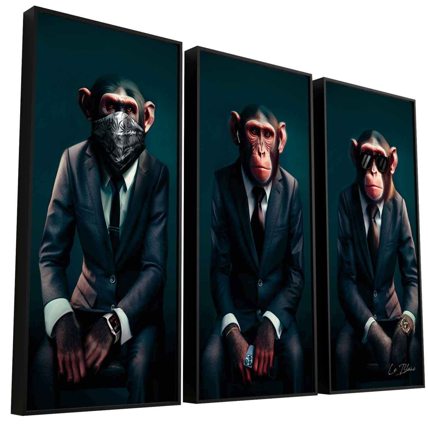 Quadro Macacos Sócios 3 Peças