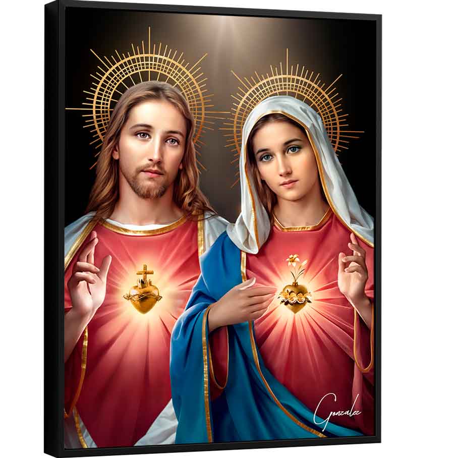 Quadro Sagrado Coração de Jesus e o Imaculado Coração de Maria