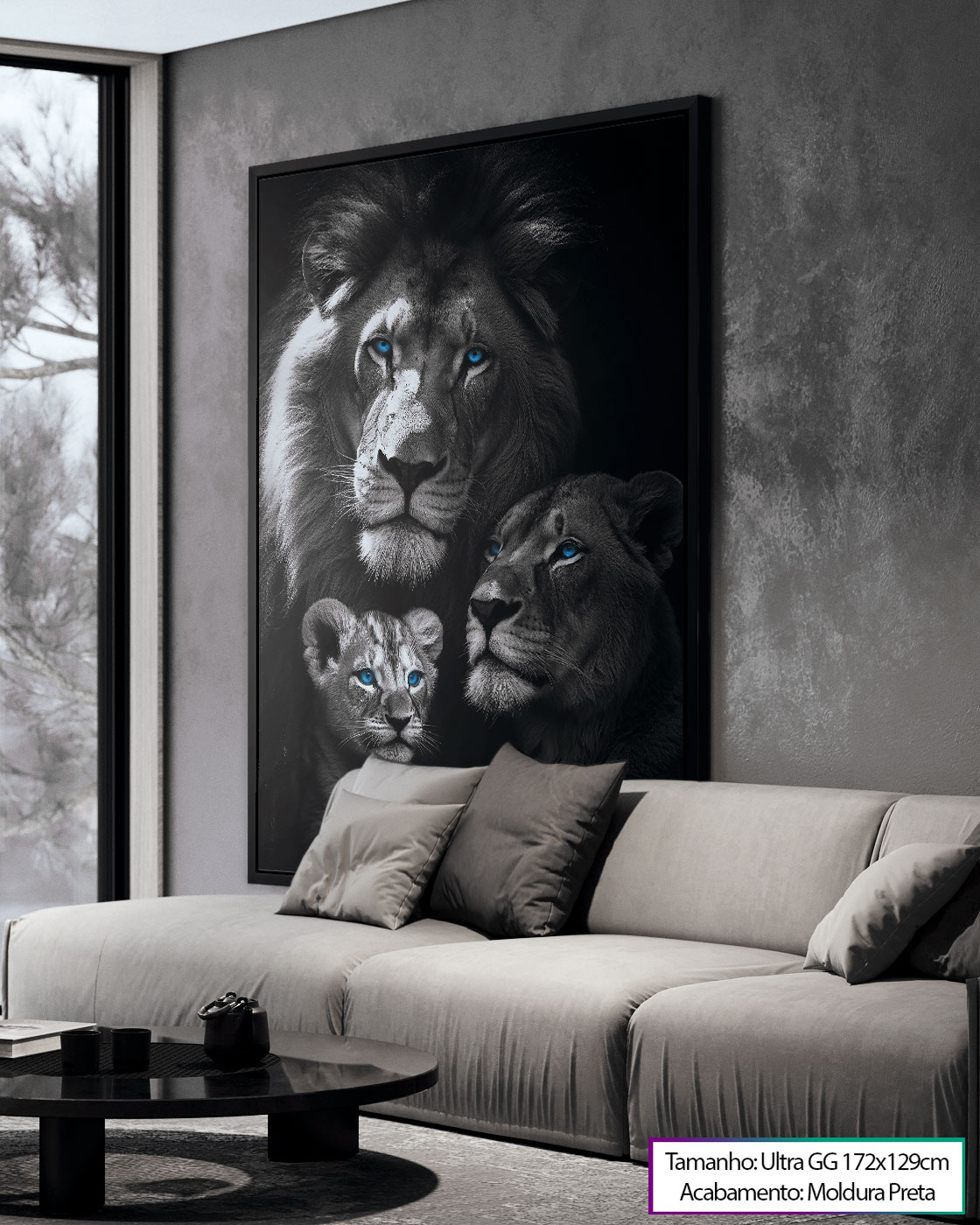 Quadro Família de Leões Amorosa
