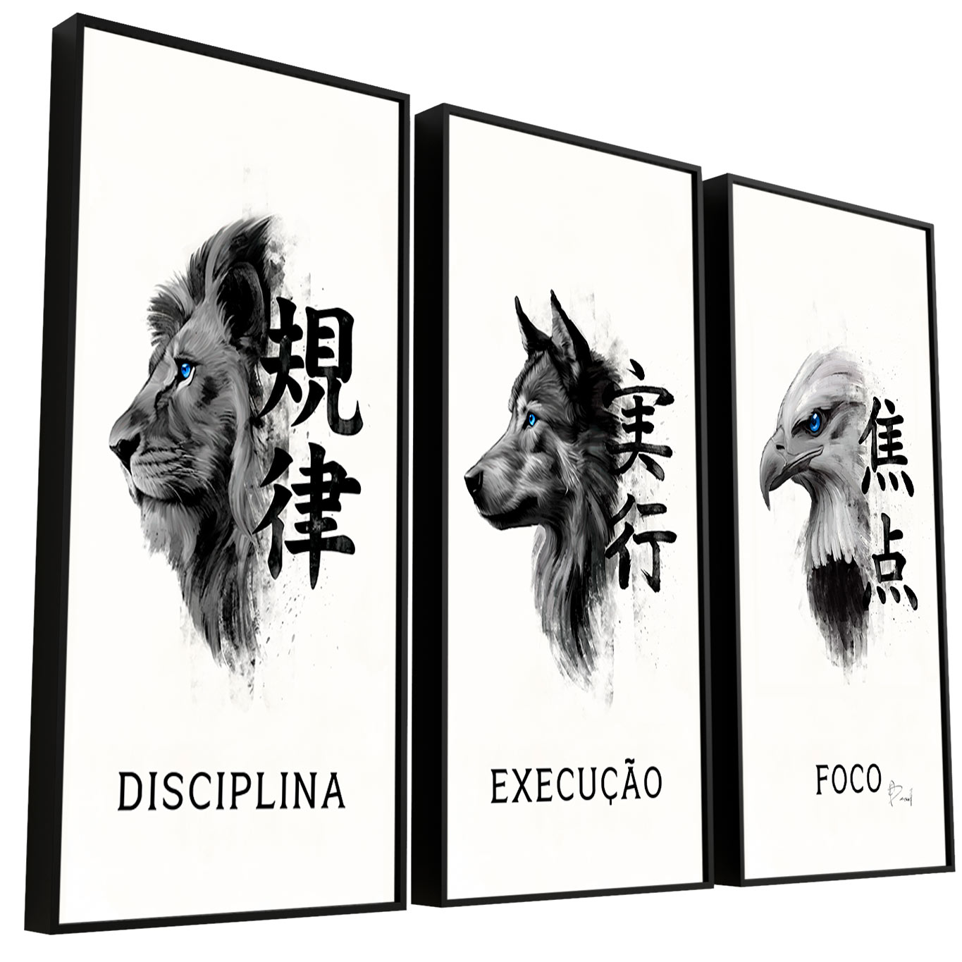 Quadro Disciplina, Execução e Foco Arte Japonesa 3 peças