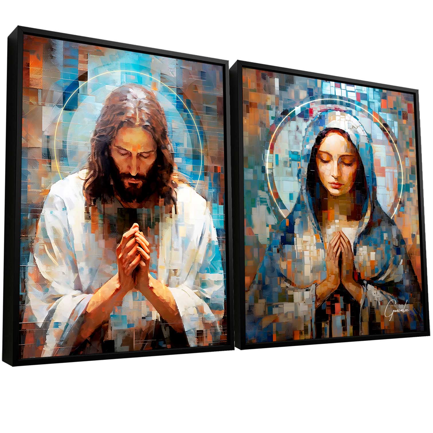 Quadro Jesus e Maria Grid Art 2 Peças