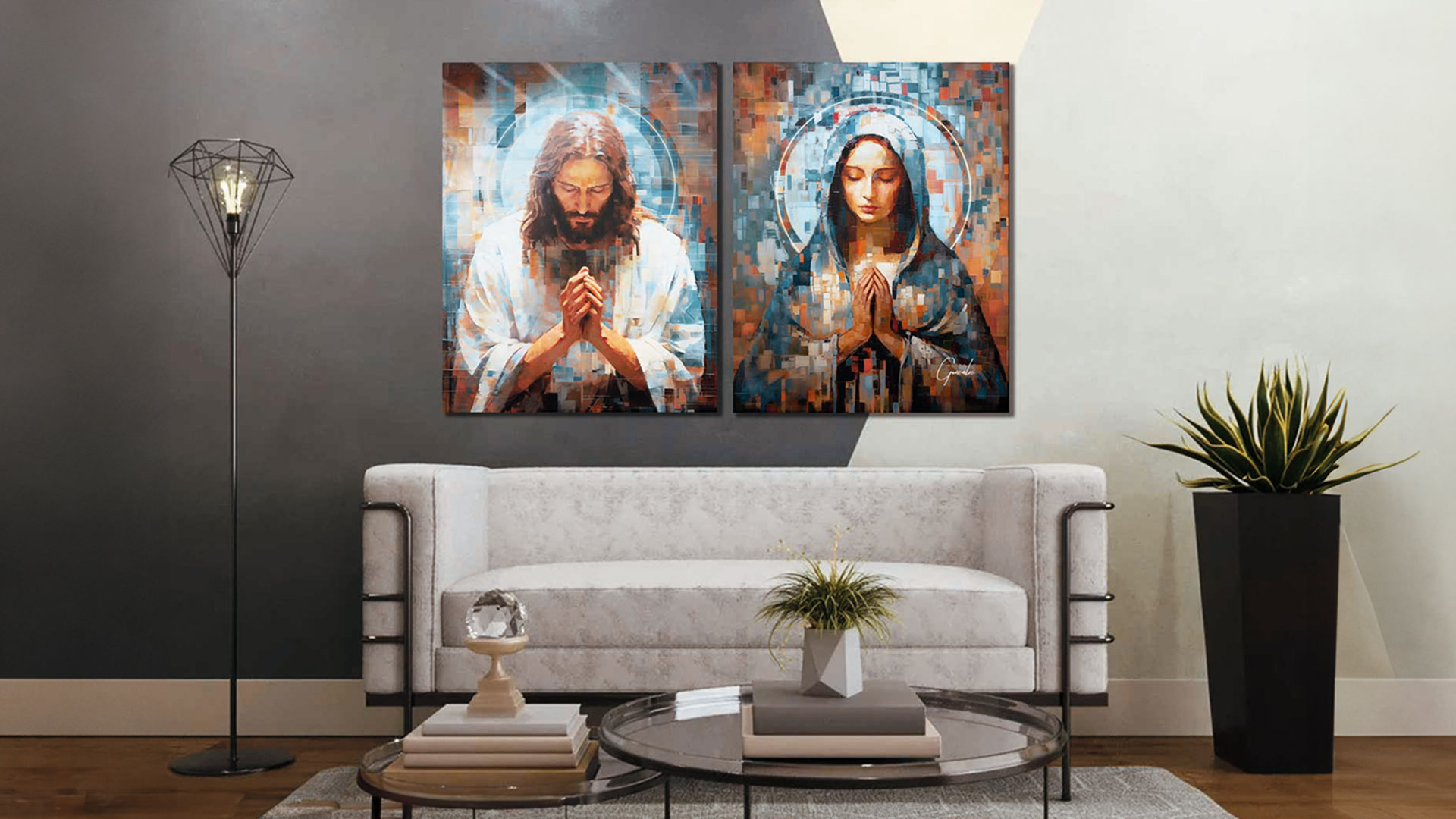 Quadros Jesus e Maria Grid Art