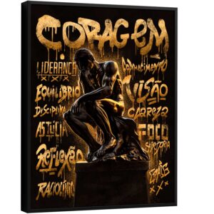 Quadro O Pensador Grafite Dourado CRAIG